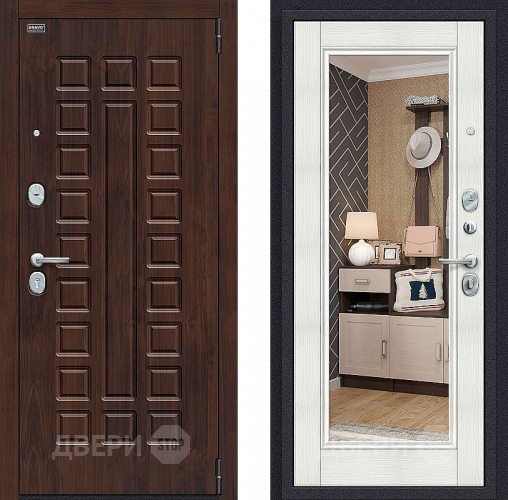 Входная металлическая Дверь Bravo Оптим Урбан с зеркалом Bianco Veralinga в Лыткарино