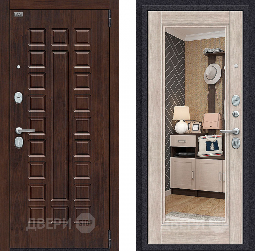 Входная металлическая Дверь Bravo Оптим Урбан с зеркалом Cappuccino Veralinga в Лыткарино