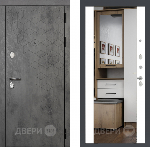 Входная металлическая Райтвер Бетон 1501 с зеркалом Белый матовый  в Лыткарино