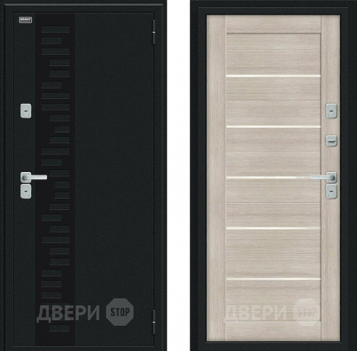 Входная металлическая Дверь Bravo Thermo Техно Декор Букле черное/Cappuccino Veralinga в Лыткарино