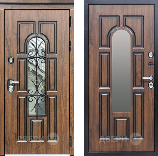 Входная металлическая Дверь Сударь МХ-32 Винорит Темный Дуб с Ковкой и окном в Лыткарино