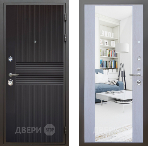 Входная металлическая Дверь Шелтер (SHELTER) Комфорт Черная шагрень 12 с зеркалом Дуб филадельфия крем в Лыткарино