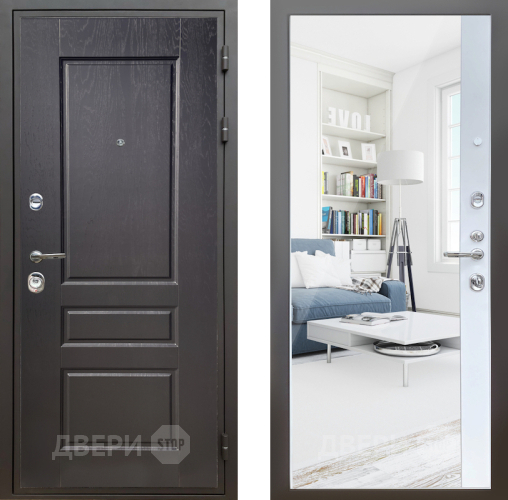 Входная металлическая Дверь Шелтер (SHELTER) Комфорт Дуб английский 14 с зеркалом Белый матовый в Лыткарино