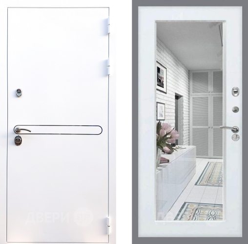 Входная металлическая Дверь Стоп Лайн Вайт Зеркало Белый ясень в Лыткарино