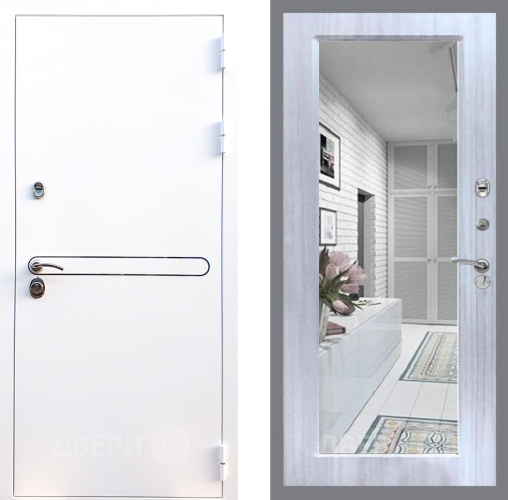 Входная металлическая Дверь Стоп Лайн Вайт Зеркало Сандал белый в Лыткарино