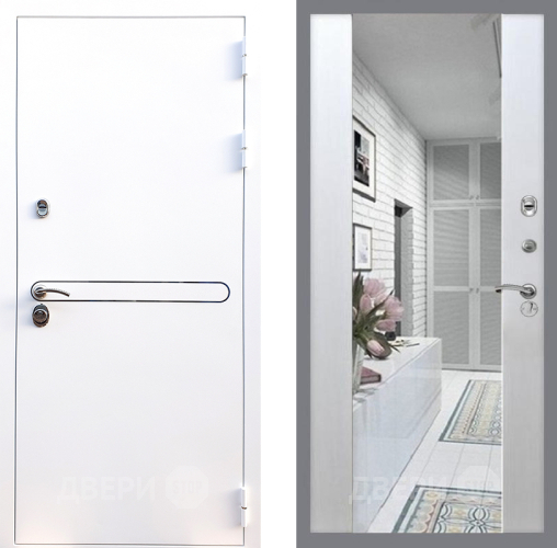 Входная металлическая Дверь Стоп Лайн Вайт Зеркало СБ-16 Лиственница беж в Лыткарино