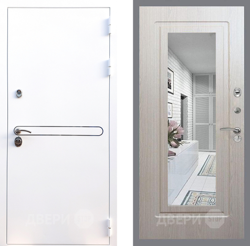 Входная металлическая Дверь Стоп Лайн Вайт Зеркало ФЛ-120 Беленый дуб в Лыткарино