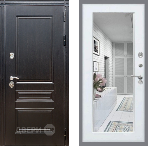 Входная металлическая Дверь Стоп МЕГАПОЛИС Зеркало Белый ясень в Лыткарино