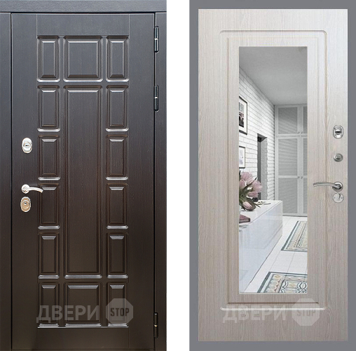 Входная металлическая Дверь Стоп НЬЮ ЙОРК Зеркало ФЛ-120 Беленый дуб в Лыткарино