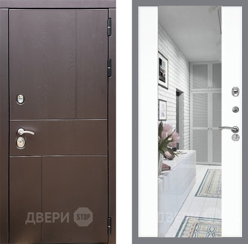 Входная металлическая Дверь Стоп УРБАН Зеркало СБ-16 Силк Сноу в Лыткарино