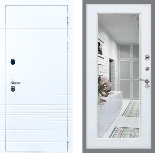 Входная металлическая Дверь Стоп ТРЕНДО Зеркало Белый ясень в Лыткарино