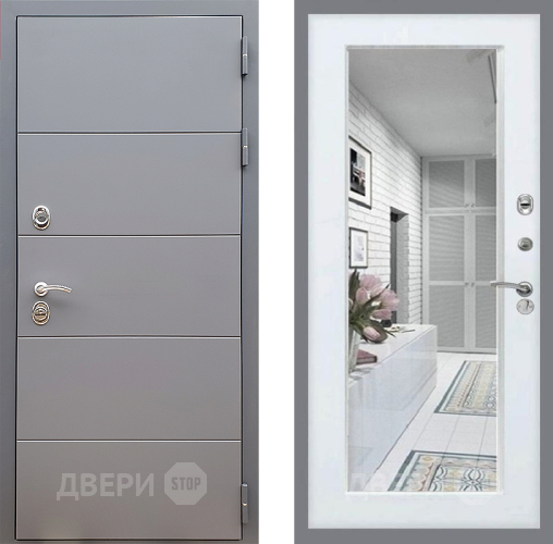 Входная металлическая Дверь Стоп АРТ ГРАФИТ Зеркало Белый ясень в Лыткарино