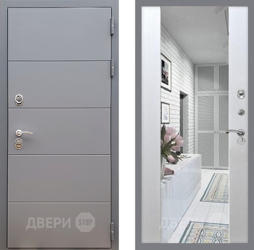 Входная металлическая Дверь Стоп АРТ ГРАФИТ Зеркало СБ-16 Лиственница беж в Лыткарино