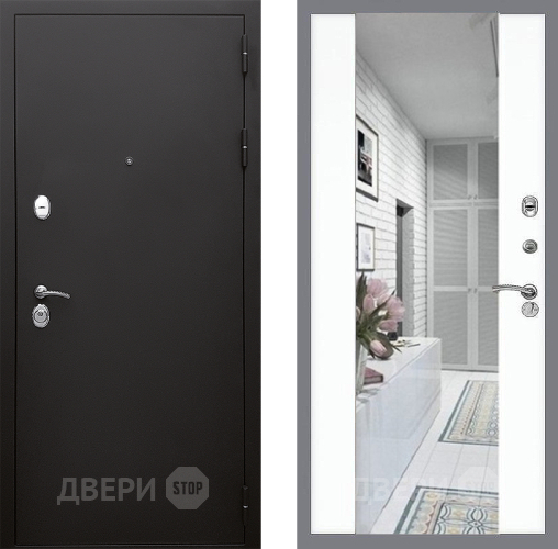 Входная металлическая Дверь Стоп КЛАССИК Шагрень Зеркало СБ-16 Силк Сноу в Лыткарино