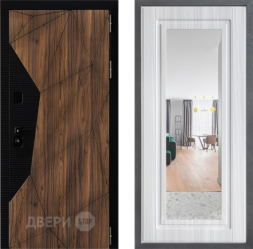 Входная металлическая Дверь Дверной континент ДК-11 ФЛЗ Зеркало Сандал белый в Лыткарино