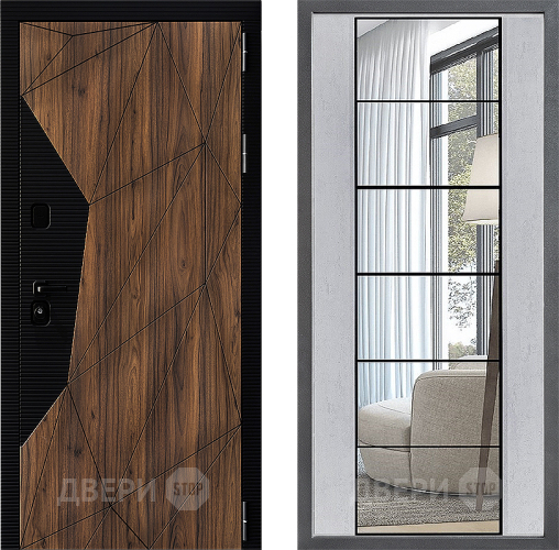 Входная металлическая Дверь Дверной континент ДК-11 ФЛЗ-2 Зеркало Бетон светлый в Лыткарино