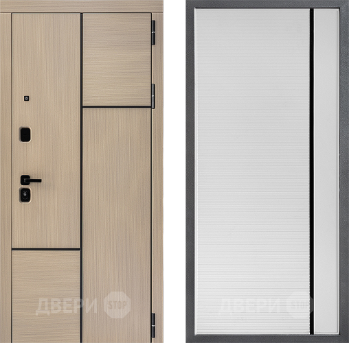 Входная металлическая Дверь Дверной континент ДК-14 ФЛ-757 Черное Стекло Софт милк в Лыткарино