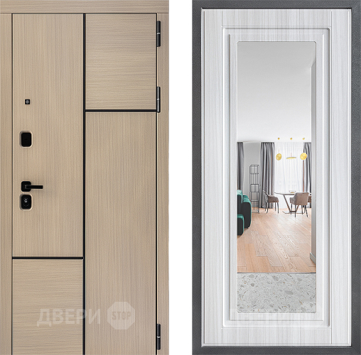 Входная металлическая Дверь Дверной континент ДК-14 ФЛЗ Зеркало Сандал белый в Лыткарино