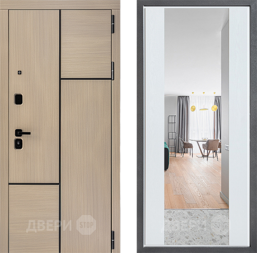 Входная металлическая Дверь Дверной континент ДК-14 ФЛЗ-1 Зеркало Белое дерево в Лыткарино