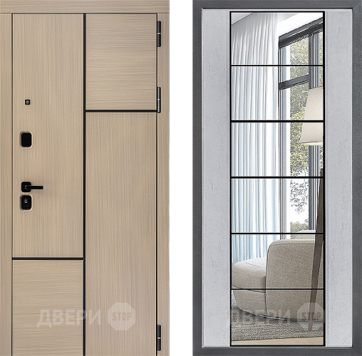 Входная металлическая Дверь Дверной континент ДК-14 ФЛЗ-2 Зеркало Бетон светлый в Лыткарино