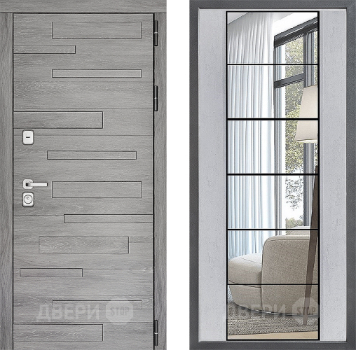 Входная металлическая Дверь Дверной континент ДК-10 ФЛЗ-2 Зеркало Бетон светлый в Лыткарино