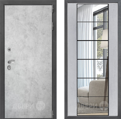Входная металлическая Дверь Дверной континент ДК-3/743 ФЛЗ-2 Зеркало Бетон светлый в Лыткарино
