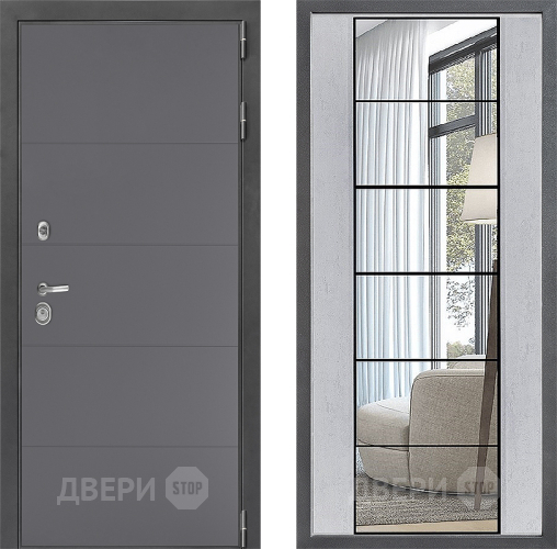 Входная металлическая Дверь Дверной континент ДК-3/649 ФЛЗ-2 Зеркало Бетон светлый в Лыткарино