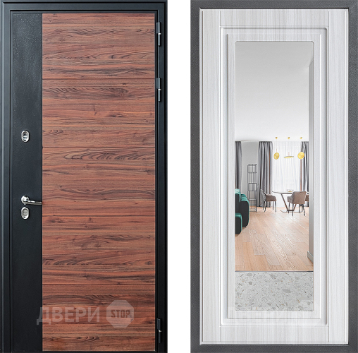 Входная металлическая Дверь Дверной континент ДК-15 Красное Дерево ТЕРМО ФЛЗ Зеркало Сандал белый в Лыткарино