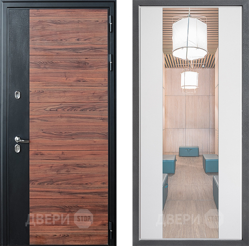 Входная металлическая Дверь Дверной континент ДК-15 Красное Дерево ТЕРМО ФЛЗ-1 Зеркало Белый софт в Лыткарино