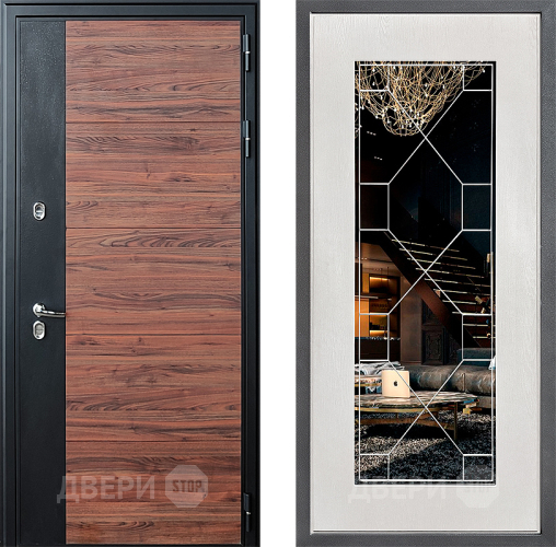 Входная металлическая Дверь Дверной континент ДК-15 Красное Дерево ТЕРМО ФЛ-Тиффани Зеркало Белое дерево в Лыткарино