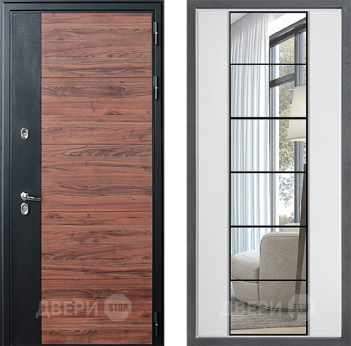Входная металлическая Дверь Дверной континент ДК-15 Красное Дерево ТЕРМО ФЛЗ-2 Зеркало Белый софт в Лыткарино