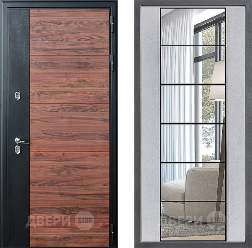 Входная металлическая Дверь Дверной континент ДК-15 Красное Дерево ТЕРМО ФЛЗ-2 Зеркало Бетон светлый в Лыткарино