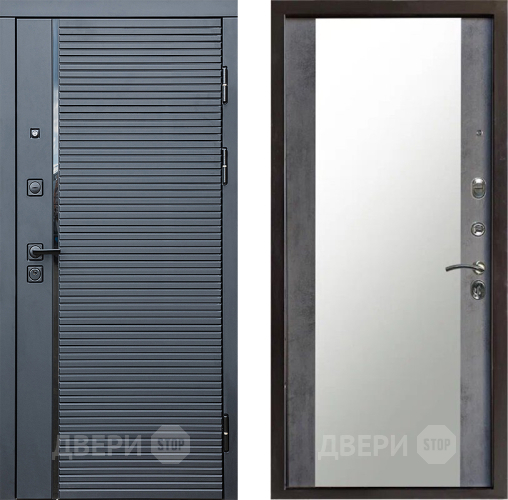 Входная металлическая Дверь Престиж Черная Линия Зеркало Бетон темный в Лыткарино