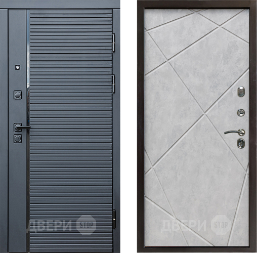 Входная металлическая Дверь Престиж Черная Линия Лучи Бетон светлый в Лыткарино