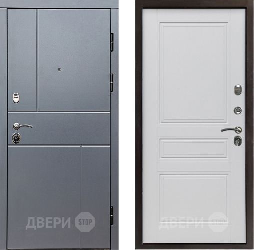 Входная металлическая Дверь Престиж Горизонт Грэй Классика Белый матовый в Лыткарино