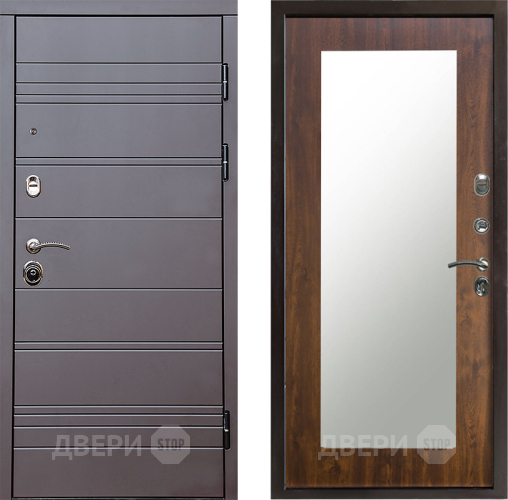 Входная металлическая Дверь Престиж Линия Браун Зеркло Пастораль Дуб в Лыткарино