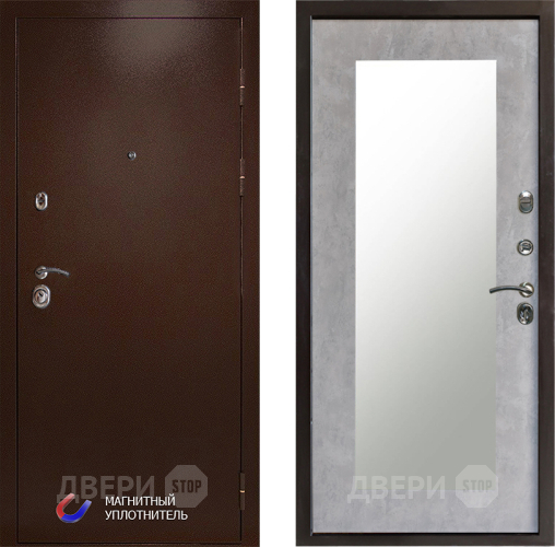 Входная металлическая Дверь Престиж Медь Зеркло Пастораль Бетон светлый в Лыткарино