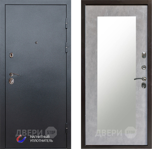Входная металлическая Дверь Престиж Графит Зеркло Пастораль Бетон светлый в Лыткарино