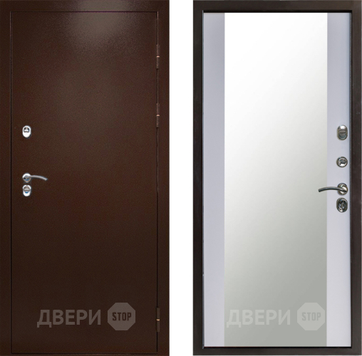 Входная металлическая Дверь Престиж TERMO с терморазрывом Снегирь Медь Зеркало Белый софт в Лыткарино
