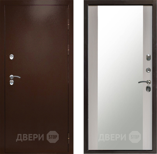Входная металлическая Дверь Престиж TERMO с терморазрывом Снегирь Медь Зеркало Лиственница белая в Лыткарино