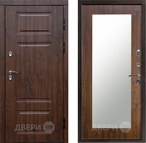 Входная металлическая Дверь Престиж TERMO с терморазрывом Премиум Орех Зеркало пастораль Дуб в Лыткарино