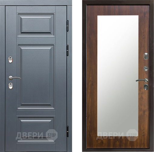 Входная металлическая Дверь Престиж TERMO с терморазрывом Премиум Грэй Зеркало пастораль Дуб в Лыткарино