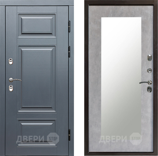 Входная металлическая Дверь Престиж TERMO с терморазрывом Премиум Грэй Зеркало пастораль Бетон светлый в Лыткарино