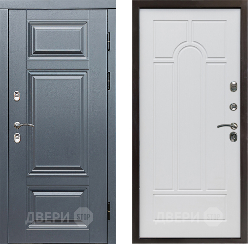 Входная металлическая Дверь Престиж TERMO с терморазрывом Премиум Грэй Арка Белое дерево в Лыткарино