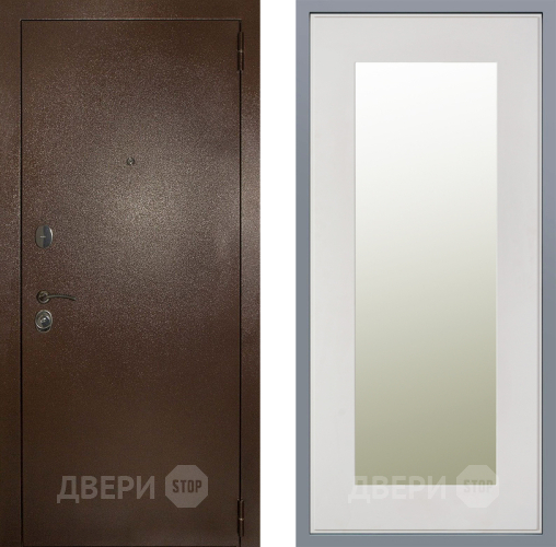 Дверь Заводские двери Эталон 3к антик медь Зеркало Модерн Белый софт в Лыткарино