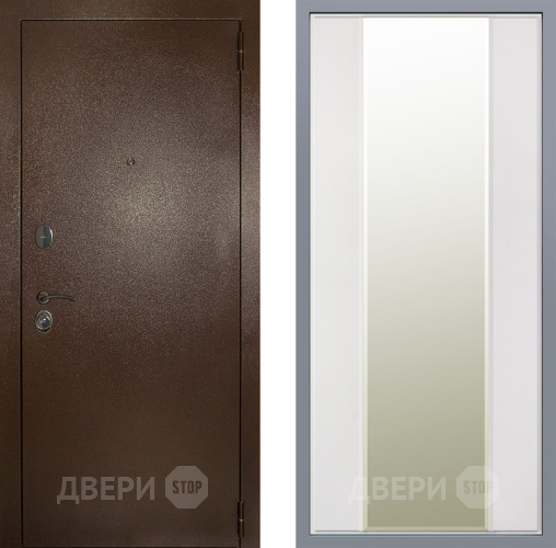 Дверь Заводские двери Эталон 3к антик медь Зеркало Макси Белый матовый в Лыткарино