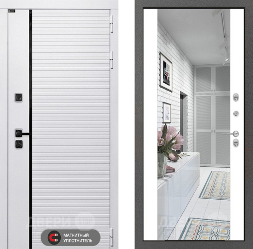 Входная металлическая Дверь Лабиринт (LABIRINT) Royal Зеркало Максимум Белый софт в Лыткарино