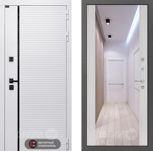 Входная металлическая Дверь Лабиринт (LABIRINT) Royal Зеркало Максимум Сандал белый в Лыткарино