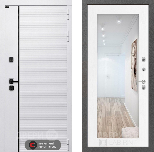 Входная металлическая Дверь Лабиринт (LABIRINT) Royal Зеркало 18 Белое дерево в Лыткарино
