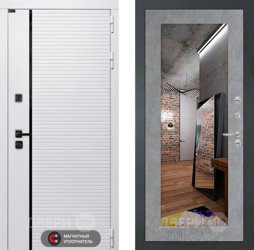 Входная металлическая Дверь Лабиринт (LABIRINT) Royal Зеркало 18 Бетон светлый в Лыткарино